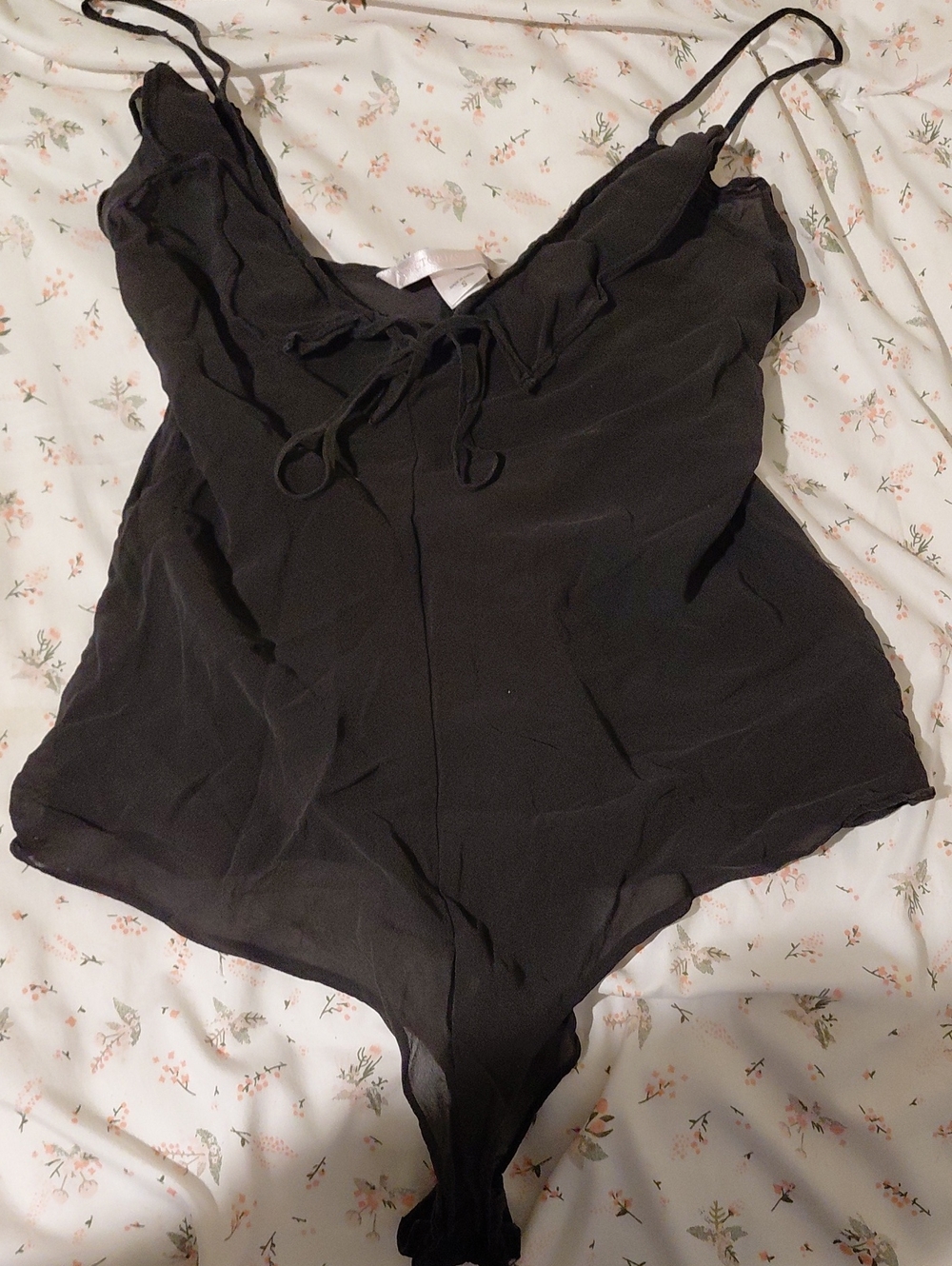 Victoria's Secret Black Sheer Lace-Trim Chemise Bodysuit